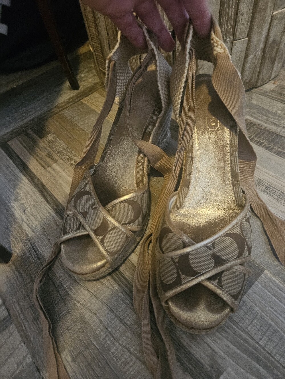 Vintage Coach Monogram Espadrille Wedge Platform Sandals. 10
